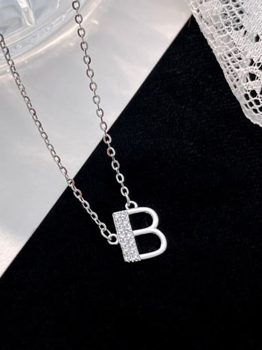 NS1000 [Silver Plated Platinum B] 925 Sterling Silver Cubic Zirconia Letter Minimalist Necklace